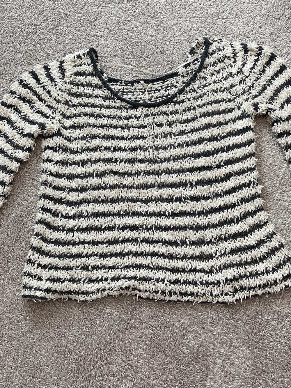 Free People Black and White Downey Striped Fuzzy Knit Pullover Size L - Picture 2 of 7